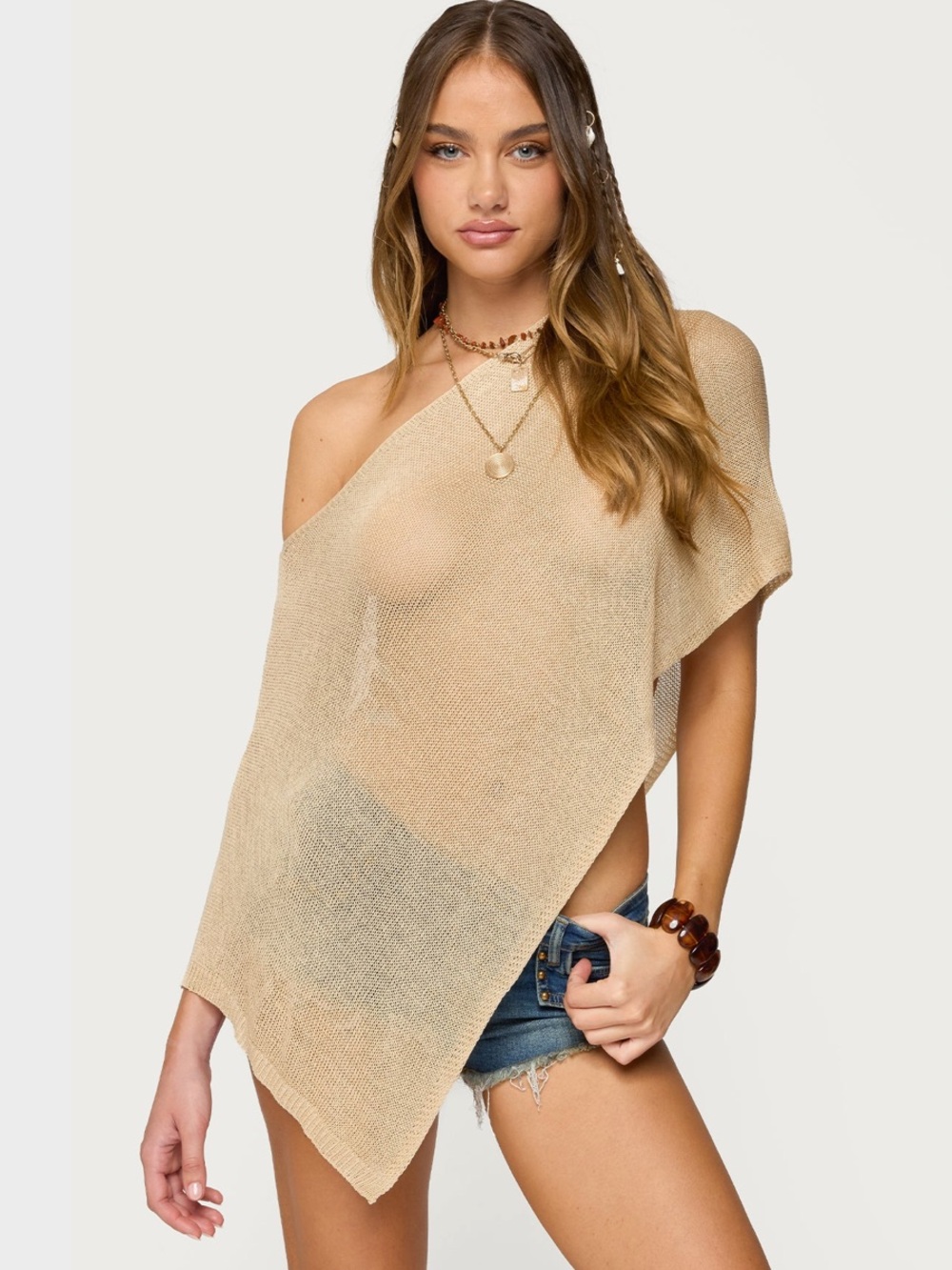 Asymmetric Knit Poncho